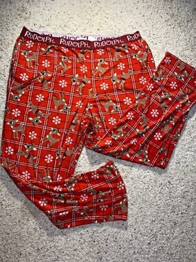 Rudolph Womens 2XL Fleece Pajama Red Plaid Polyester Christmas Reindeer Pants